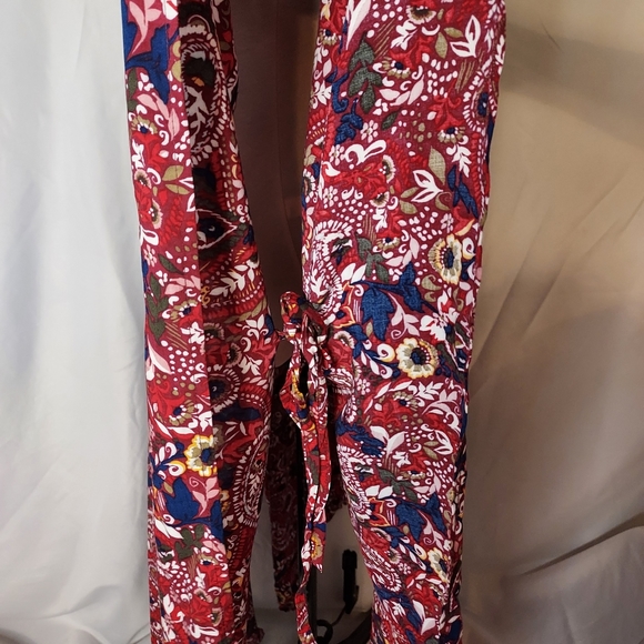 Rhonda Shear printed open kimono top with side ties, sz M/L, boho, red - Picture 3 of 7